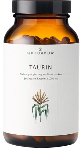 Naturkur® Taurin 1000 mg - 300 Kapseln im Apothekerglas - Vegan, laborgeprüft, ohne Zusatzstoffe, in Handarbeit hergestellt in Unterfranken