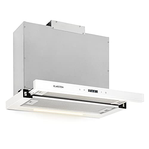 Klarstein Mariana Neo 60 Dunstabzugshaube, 60 cm, EEK A, 640 m³/h, Umluft & Abluft, LC-Display, Timer, Touch-Panel, LED, Flachschirmhaube, Teleskophaube, Unterbau-Dunstabzugshaube, Glasfront, weiß