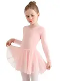 Eisnnu Mädchen Ballettkleidung Kinder Langarm Baumwolle Ballettkleid Balletttrikot Ballettanzug Tanzkleid mit Chiffonrock Rock Tütü 2-11 Jahre (DE/NL/SE/PL, Numerisch, 110, Regular, Rosa)