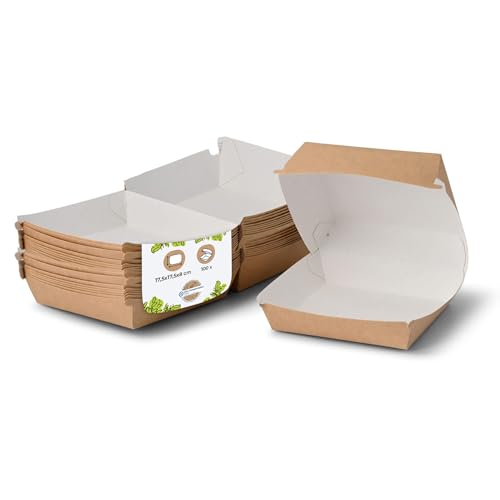 BIOZOYG Take Away Burger Box 100 Stück I Burgerboxen mit Klappdeckel I Hamburger Box aus Frischfaster-karton I To Go Burger Verpackung fettbeständig braun-weiß 14,5 x 14,5 x 8 cm I recycelbar