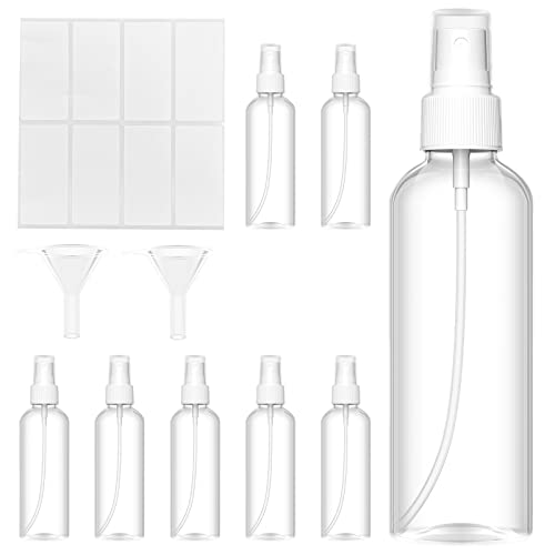 Uootach 8 x 100ml Sprühflaschen Klein, Zerstäuber Sprayflasche mit 8 Etiketten und 2 Trichtern, Tragbar Parfumzerstäuber, Nachfüllbare Flasche für unterwegs, Ideal für Parfüm, Desinfektion, Öle