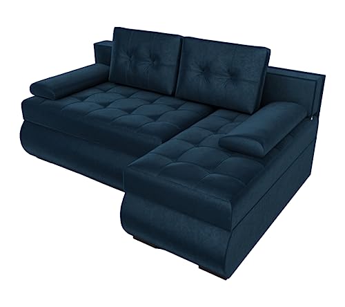 BROMARKT Ecksofa KASTELL 2 L-Form Schlafsofa Wohnlandschaft Links/Rechts Couch, Bettkasten,Schlaffunktion,viele Farbvarianten (Rechts, Monolith 77 – Blau, h80 x t141 x b200 cm)