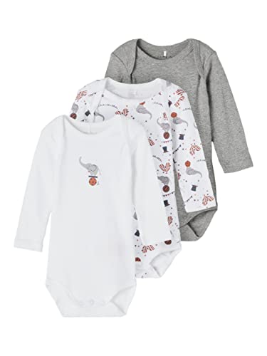 NAME IT 3er Pack Unisex Langarm Baby Bodys Grey Melange 86