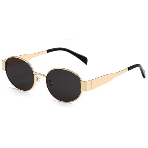 JasGood Retro Sonnenbrille Damen Herren Trendy Ovale Metall Sunglasses Woman Klassische Sonnenbrille UV400 Schutz Sonnenbrillen mit Metallrahmen für Damen Fahren Reisen