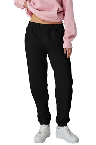 Smith & Solo Jogginghose Damen – Baumwolle Frauen Winter Sporthose, Laufhosen Fitness High Waist, Sweatpants Freizeithose Lang, Jogging Hose Trainingshose Warme Modern Schwarz/L