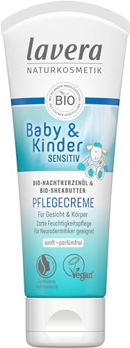 lavera Baby & Kinder Pflegecreme - Hautcreme für Gesicht & Körper - Ohne Duft-, Farb-, & Konservierungsstoffe - bei Neurodermitis anwendbar - Naturkosmetik - vegan - Bio (1 x 75 ml)