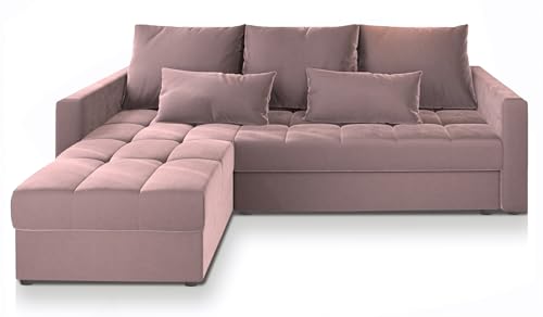 Masseno Ecksofa KOS PIK mit Schlaffunktion L-Form, Sofa mit Bettkasten, Wohnzimmersofa, Couch, Soffa, Bettsofa, Couchgarnitur- Rosa, Kronos 27
