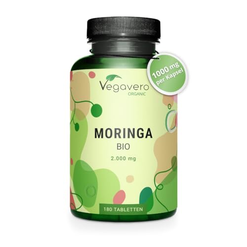 BIO Moringa Presslinge | Hochdosiert 2000 mg Moringa pro Tag | 100% BIO-QUALITÄT | Moringa Oleifera aus Sri Lanka | 180 Tabletten | Vegan & Ohne künstliche Zusatzstoffe | Vegavero ®