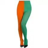 Epokus Bunte Strumpfhose Damen, Zweifarbig Strumpfhosen, Splice Strumpfhosen Karneval Mehrfarbig, Leggings Strumpfhose für Karneval Kostüm, Halloween, MottoParty, Damen Strümpfe (Orange-Grün)