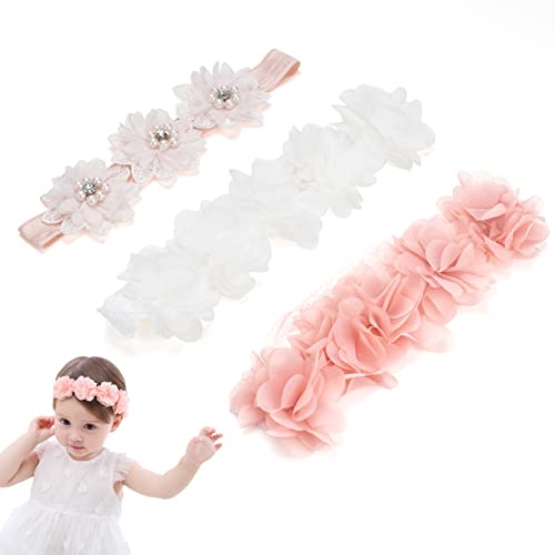 Kids Turban Haarband Stirnband Baby Haarband Kopfband Baby Schmuck Blumen Blumen-Stirnband mit Ripsband Babyzubehör Haarschmuck geeignet für Geschenke und Partys 3 Stück