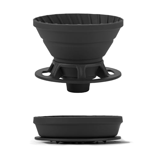 Vandroop Mini Kaffeefilter Silikon - Größe 1 Platinsilikon faltbarer tragbarer Kaffeefilter, wiederverwendbar kaffeefilter, perfect für Reise Camping (Schwarz, Ohne Papierfilter)