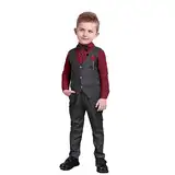 Nwada Jungen-Anzug-Set, Kinder-Blazer und Hosen-Outfit, formelle Anzüge für Kinder, Langarm-Hemden + Weste + Hose + Fliege, 4-teiliges Kinder-Smoking-Outfit für 4-5 Jahre