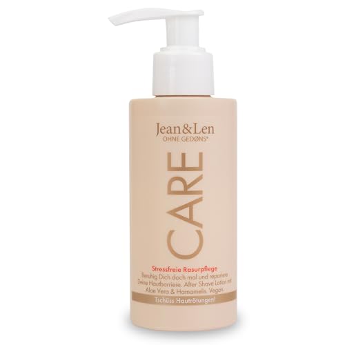 Jean & Len After Shave Lotion Aloe Vera & Süßmandelöl, mildert rasurbedingte Hautirritationen, beruhigt gereizte Haut, After Care nach der Rasur, ohne Parabene & Silikone, 145 ml