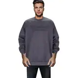 WKAYsIV Herren Pullover schwere Stickerei, übergroße Leere Herren-Sweatshirts mit Rundhalsausschnitt, übergroße Streetwear-Baumwolle mit tiefem Schulterausschnitt Wollmantel Herren Mit(Grey,M)