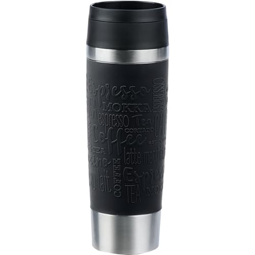 Emsa N20220 Travel Mug Classic Isolierbecher 0,5 Liter | neuer Komfort-Schraubverschluss | Edelstahl | 6h heiß und 12h kalt | 100% dicht | spülmaschinenfest | 360°-Trinköffnung | Schwarz