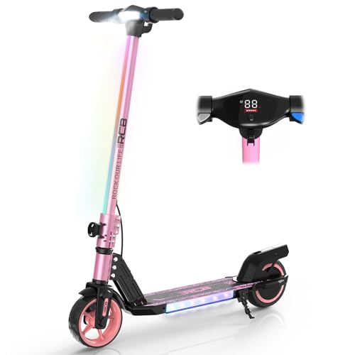 RCB R12 E-Scooter Kinder 6-12 Jahren, bis zu 15 km/h & 10 km, 6,5 Zoll Faltbar Elektroroller, Bunte Leuchten, LED Display,Doppelte Bremsen, Geschenk für Kinder