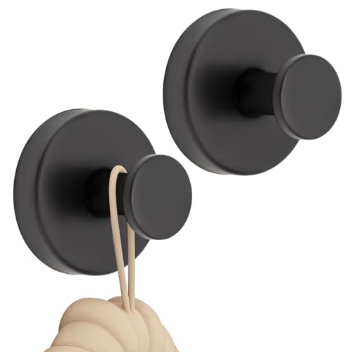 2 Stück Saugnapfhaken, Saugnapf Haken Badezimmer Saughaken extra stark Saugnäpfe Gewinde Hooks Handtuchhaken Bademantelhaken(Schwarz)