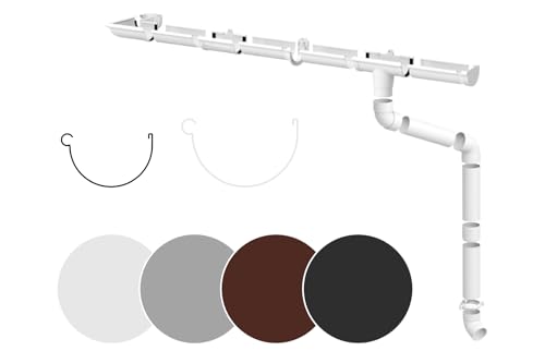 RAINWAY S Regenrinnen Komplettset (1 Dachseite) - PVC-U Kunststoff in 4 Farben, für Dachflächen < 100m² empfohlen (Set min. 6 Meter, weiß) Kunststoffrinne Entwässerung