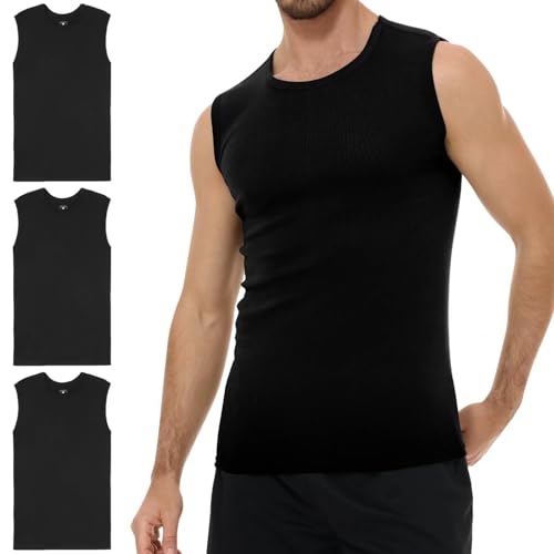 YouShow Unterhemd Herren Schwarz Tank Top Ärmellos Baumwolle Sport Muskelshirts Sommer 5XL 3er Pack