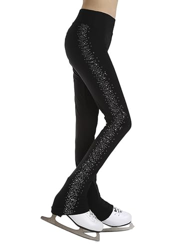 Xnihocha Eiskunstlauf Strumpfhose Mädchen Kinder Lang Leggings Hohe Taille Tanzhose Mit Strass Yoga Gymnastik Sport Hose Schwarz 158-164