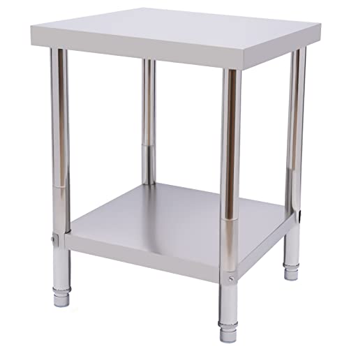 Qussse Edelstahl Arbeitstisch 60x45cm, Küchentisch Gastro Tisch Edelstahl Tisch, 2 Ebenen, bis 400KG, für Hacken Kochen Holzarbeiten