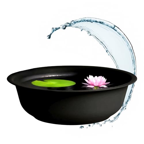Spetebo Mini Gartenteich rund schwarz - 52 cm - Garten Deko Metall Blumenschale groß - Zierteich Miniteich Balkonteich Teichwanne Pflanzschale Blumenkübel Wasserwanne Teich Becken
