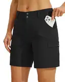 WILLIT Damen Golf Wanderhose Kurz Cargo Shorts Schnelltrockner Sportliche Stretch Shorts Lässige Sommer Shorts Trekkinghose Outdoor leichte mit Taschen 7" Schwarz 38/ US6