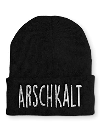 tshirtladen Arschkalt Beanie schwarz - lustige Statement-Wintermütze mit Spruch für Apres Ski, Skifahren & Outdoor - warme Unisex Mütze für Damen & Herren, Bestickt, OneSize