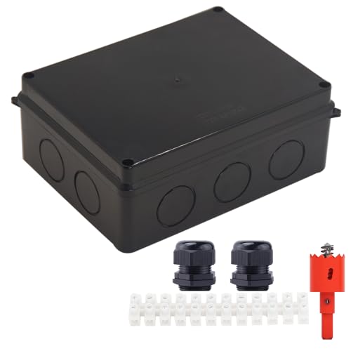 Elektrische Box, wasserdichte Outdoor-Box, IP65, Abzweigdose mit reservierten Löchern, ABS-Kunststoff, Projektbox, Netzkabelgehäuse, schwarz, 200 x 155 x 80 mm