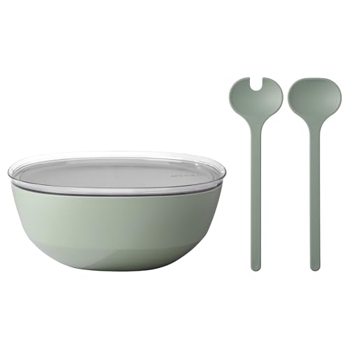 Mepal – Salat-Set Silueta – Servierschale mit Deckel (5000 ml) mit Salatbesteck (28,5 cm) – Outdoor-Serviergeschirr – Spülmaschinen- und mikrowellenfest – Kunststoff (PP, SAN, TPE) – Nordic Sage