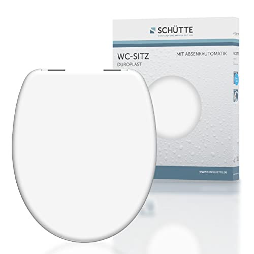 SCHÜTTE Sitz Duroplast, Toilettensitz mit Absenkautomatik, passend für alle handelsüblichen WC-Becken, maximale Belastung der Klobrille 150 kg, 82100 Weiß