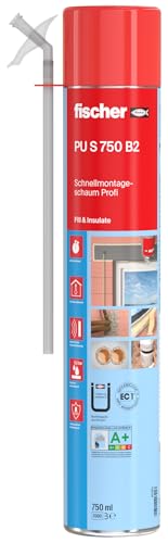 fischer Schnell-Montageschaum PU S 750, Bauschaum für Verfüllung, Dämmung & Isolierung, PU-Schaum inkl. Adapter für sofortigen Einsatz, 750 ml