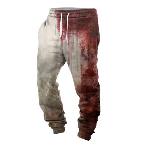 Herren Fitness Sporthose Hosen Herren Locker Jogginghose Problemlösungs-Freizeithose Herren-Halloweenhose mit Blutigem Aufdruck Freizeithose Halloween-Kostüm Gruselige Leichte Hose Hosen Cargo (L)