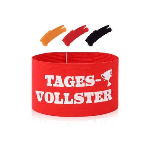 jiawaggag KapitänsbindeTagesvollster Armbinde mit Klett 35 * 7cm Armbinde Klettverschluss für Geburtstag Vereinsfeier Karneval Junggessellenabschiede (Parteien, Rot)