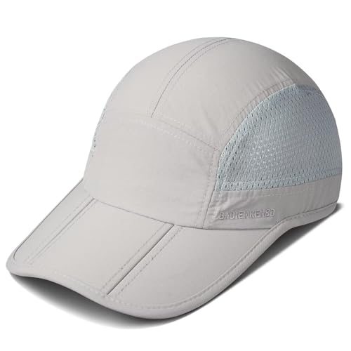 GADIEMKENSD Folding Running Men Hat Long Brim Golf Hats Quick Dry Baseball Caps Unstructured Breathable Light Cooling Cap Adjustable Trucker Hat for Outdoor Sport Hiking Workout Gym Travel Hellgrau
