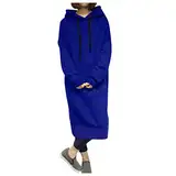 Hoodies Für Damen Sweatjacke Langarm Herbst Pullover Unisex Vintage Sport Kapuzenjacke Hoodie Lang Loose Oversize Pulli Oberbekleidung Mantel Blau 5XL