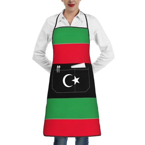 WOPQS Schürze mit libyscher Flagge für Erwachsene, vielseitiger Kittel, Profi-Koch, Küche, Kochen, Grillen, weiß, One size