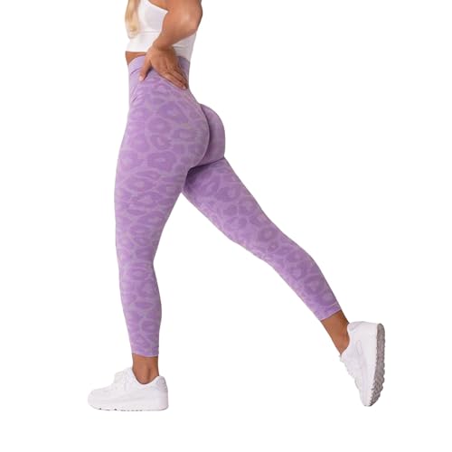 Track Pants Damen Beliebte Kurze Hose mit Leopardenmuster in Schneeflockenfarbe. Nahtlose Yogahose mit Leopardenmuster Jacquard Animal-Print Loungehose Damen (Purple, M)