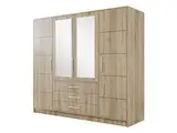 Drehtürenschrank Bado 4D, Kleiderschrank mit Spiegel, Schubladen und Spiegeltüren, Elegantes Schlafzimmer Schrank, Jugendzimmer (Eiche Sonoma/Spiegel)