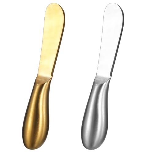 Teaaha 2 Stück Buttermesser Klein, Edelstahl Käsemesser Dessertmesser Set Silber Dessertmesser Brotzeitmesser Set Marmelade Messer Creme Messer für Butter, Käse, Gebäck 13,5 cm (gold,silber)