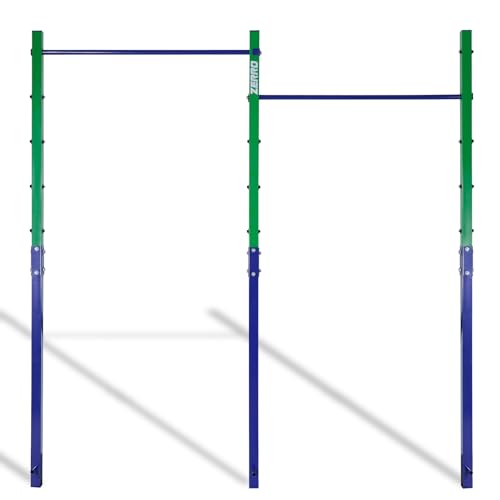 ZERRO Reckstange outdoor Turnreck bis 150kg belastbar, Höhenverstellbar Doppelte Turnstange Outdoor, grün-blau