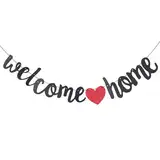 Volumoon Herzlich Willkommen Girlande,Willkommen Home Banner Deko, Herzlich Willkommen Baby Willkommen zu Home, Willkommen Zuhause Banner für Familie Party Einzug Dekoration, (Schwarz)