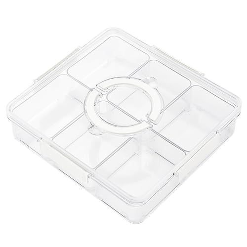 Snack Box Container Abnehmbar 6 Fach geteiltes Servierschale mit Deckel ＆ Griff und Leckdosen -Veggie -Tablett BPA kostenlose klare Snacktablettplatte für Picknick -Süßigkeiten -Lebensmittelorganisat