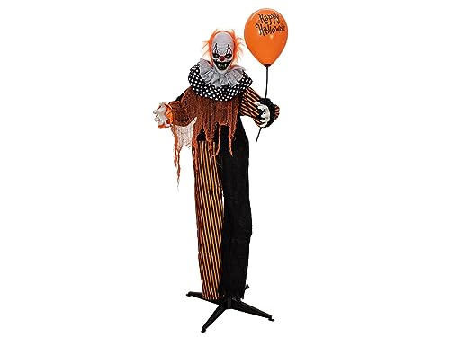 EUROPALMS Halloween Figur Clown mit Luftballon, animiert, 166cm | Animierte Figur mit Licht- und Soundeffekt (Batterie- & USB-Betrieb)