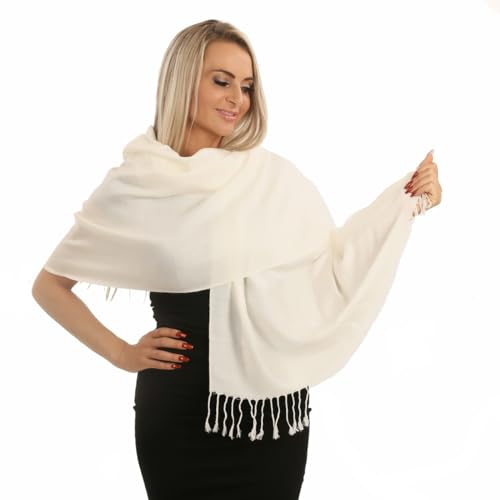 PashminaShine-Schal-Weich Wie Kaschmir Und leicht wie Seide-Mit Paisley motiv-Pashmina-Schal Damen-Schal Herren-200 * 70 cm-Schal Winter-Jaquard-Wrap-Schals und Tücher für Damen (Weiss)