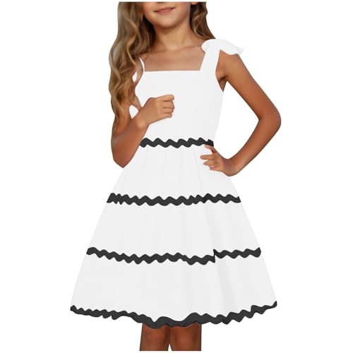 Generisch Sommerkleider Mädchen 2025 Cute Rundhals Puffy Ärmel Minikleid Elegante Ärmellos Kurzarm Midikleid Boho Leicht Und Luftig Tunika Strandkleid Casual V-Ausschnitt Partykleid（White,7Jahre