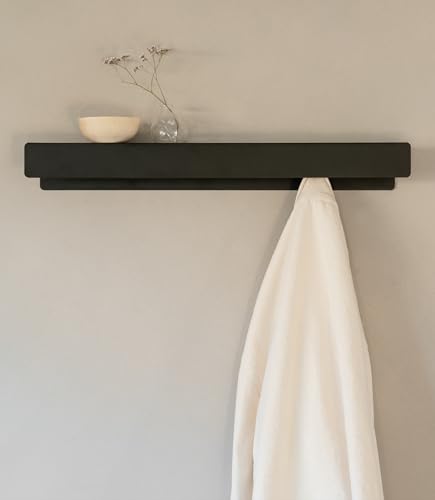 Kazai. Garderobenhaken 'Kian' | Moderne Garderobe mit versteckten Kleiderhaken und Ablage | Design Garderobenleiste aus Metall | Kleiderstange Wandmontage | Schwarz