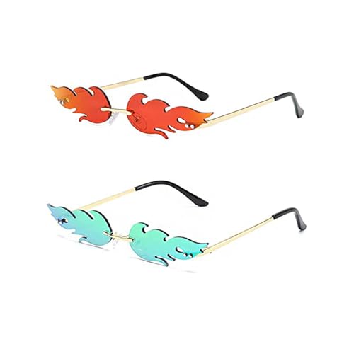 2 Stück Flammen Sonnenbrille,Flammen Lustige Schnelle Brille Partybrille for Maskerade Party Dekoration