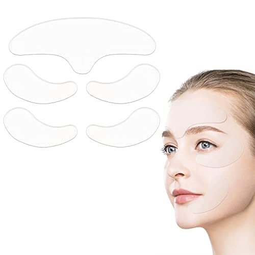 PHCOMRICH Anti-Falten-Pflaster Wiederverwendbares Set 100% medizinisches Gesichtssilikon 5 Pads Reduzieren Sie glatte Falten Feine Linien um Stirn Augen Mund Unisex