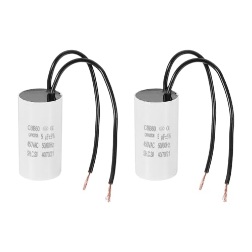 PATIKIL 5uF CBB60 Betriebskondensator 2Stk Betriebskondensator mit 2 Drähten AC 450V Anlaufmotor mit Frequenz von 50Hz/60Hz Geeignet für Luftkompressoren Pumpen Weiß